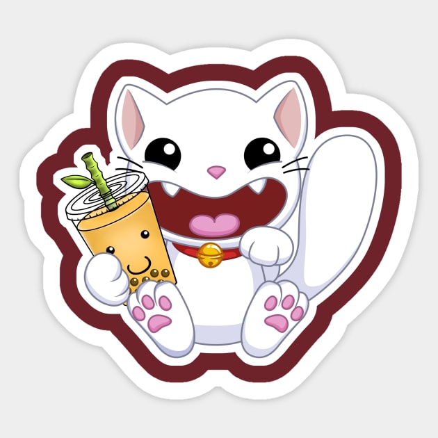 Happy Lucky Cat Maneki Neko Turnt Up Chinese Zodiac Bubble Boba Tea Sticker by QQ Panda and Friends